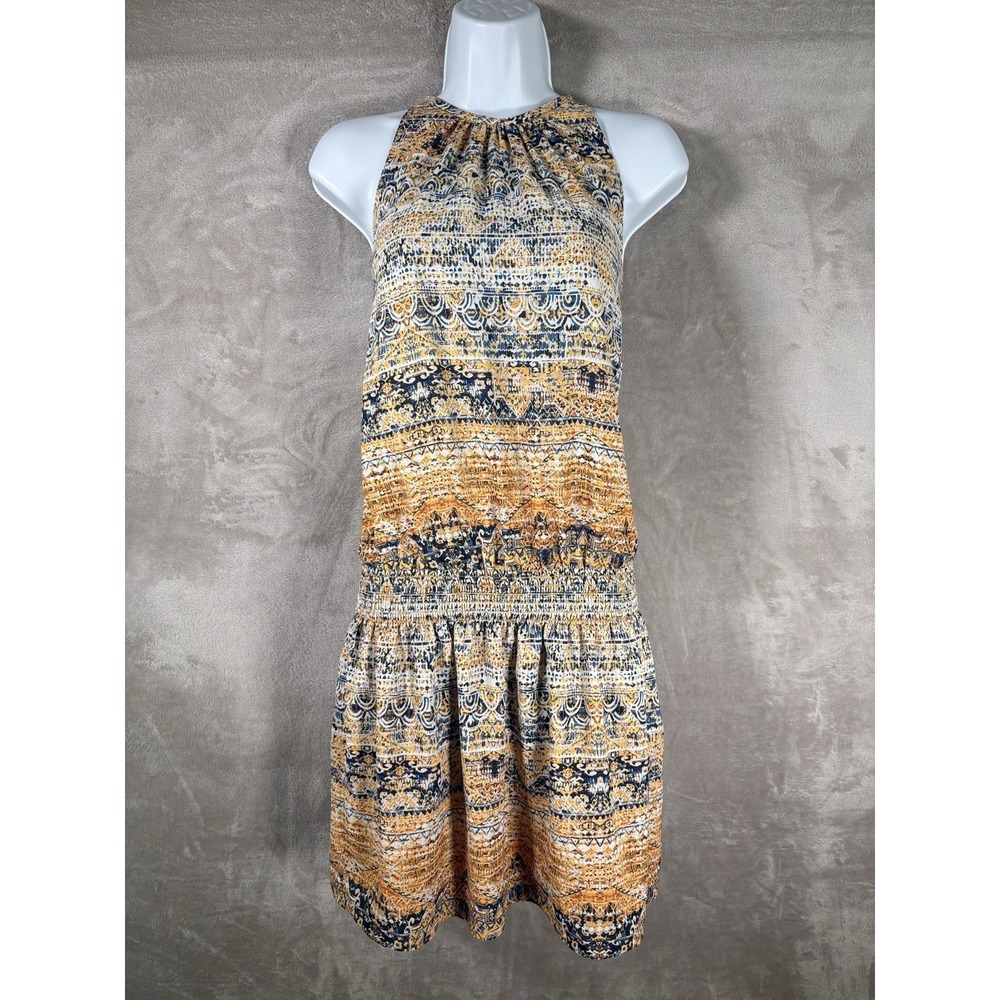 Ramy Brook Paris Halter Mini Dress Womens XS Yellow Blue Paisley Sleeveless